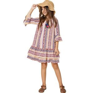 Hayden girls Patterned Tassel-Tie Peasant Dress - Small